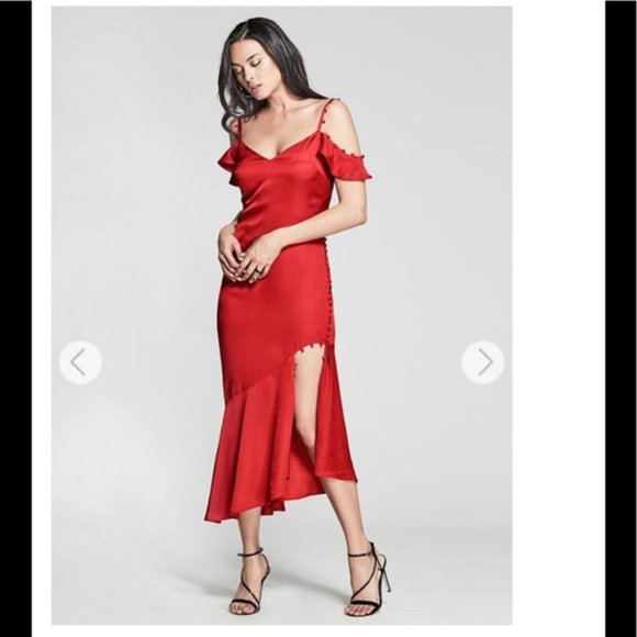 marciano $300 covered button red maxi dress - Picture 2 of 4